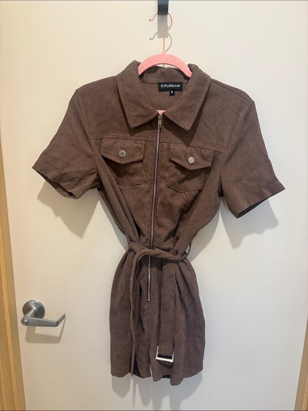 Brown Suede-Look Zip Front Romper